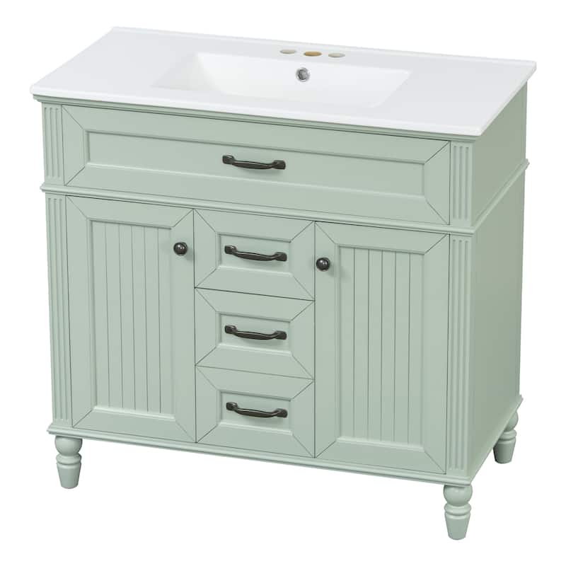 GDF Studio - Sunny Modern Solid Wood + MDF 36-Inch Bathroom Vanity with Ceramic Sink and Flip-Out Drawer