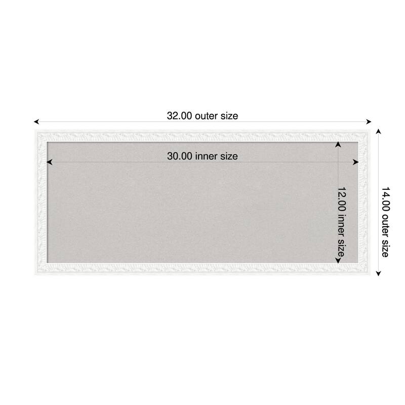 Bethany White Wood Framed Cork Board - Bulletin Board, Organization Board, Pin Board - Grey - 32 x 14 in