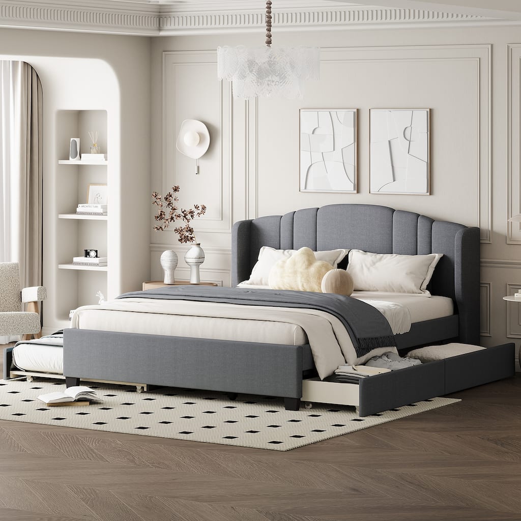 Platform Bed with One Twin Trundle and 2 Drawers