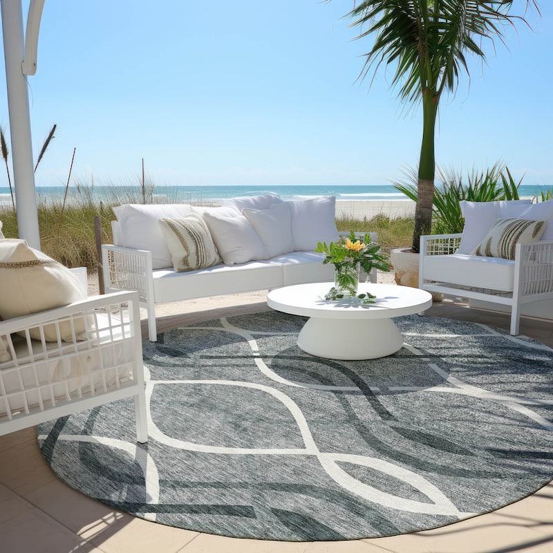 Machine Washable Indoor/ Outdoor Chantille Contempo Deco Rug - Gray - 8' x 8'