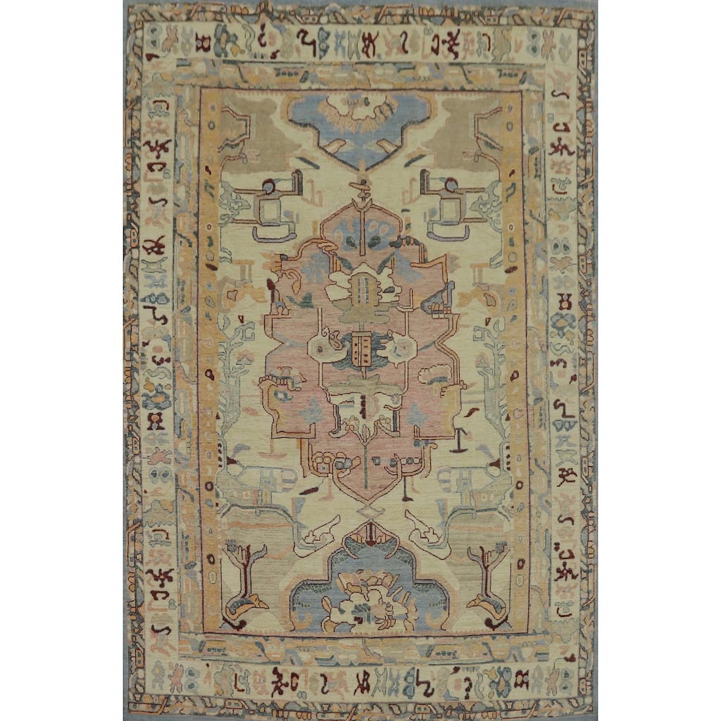 Vegetable Dye Wool Oushak Turkish Area Rug, Medallion Geometric Carpet - 11' 9'' X 9' 0''