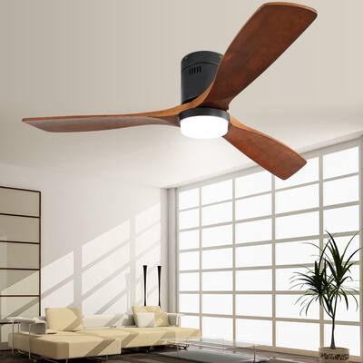 52 Inch Low Profile Flush Mount Wood Blades Ceiling Fan with Remote,Integrated Light Optional