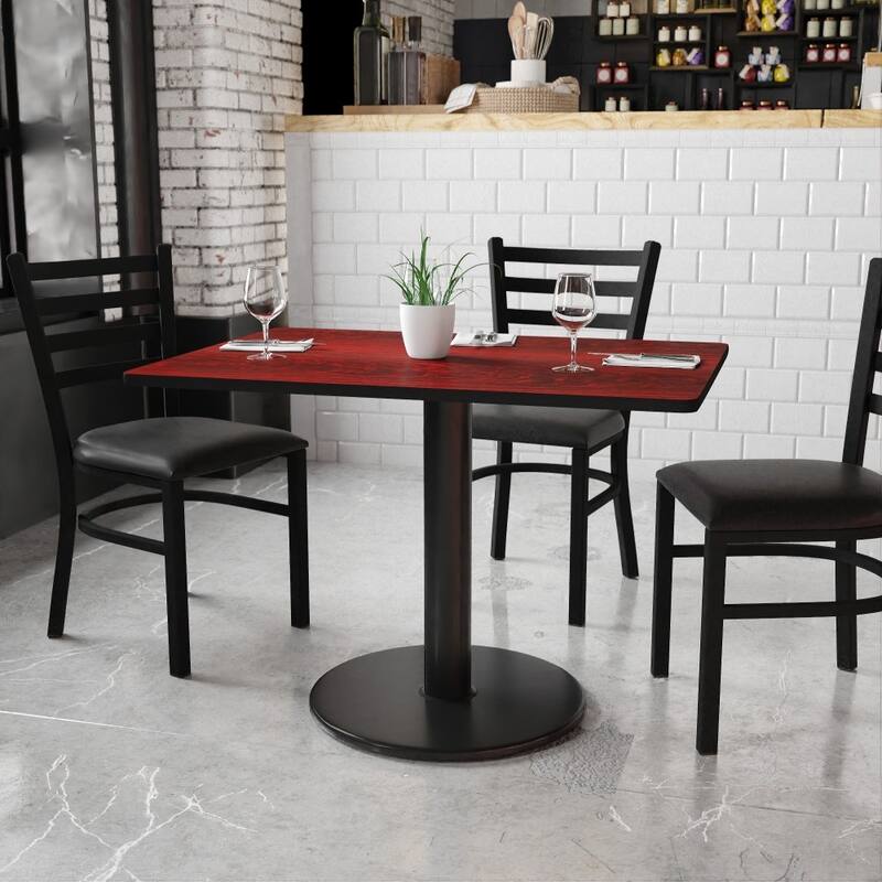 30'' x 42'' Rectangular Laminate Table Top with 24'' Round Table Height Base - 30"W x 42"D x 31.125"H - 30"W x 42"D x 31.125"H - Mahogany