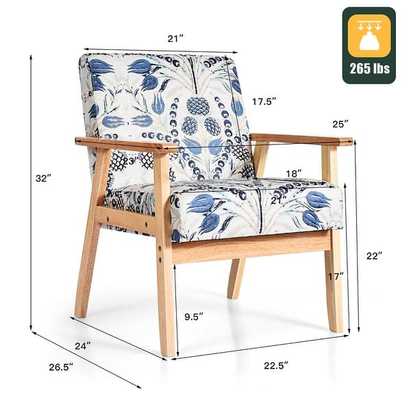 dimension image slide 0 of 2, Costway Modern Accent Armchair Upholstered Lounge Chair w/Rubber Wood - 25'' x 26.5'' x 32''