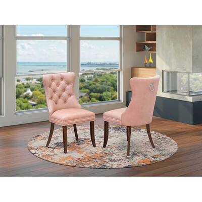 Parsons Dining Chairs Set of 2 - Padded Upholstered Accent Chairs - Beige Red Faux Leather - Nailhead Trim