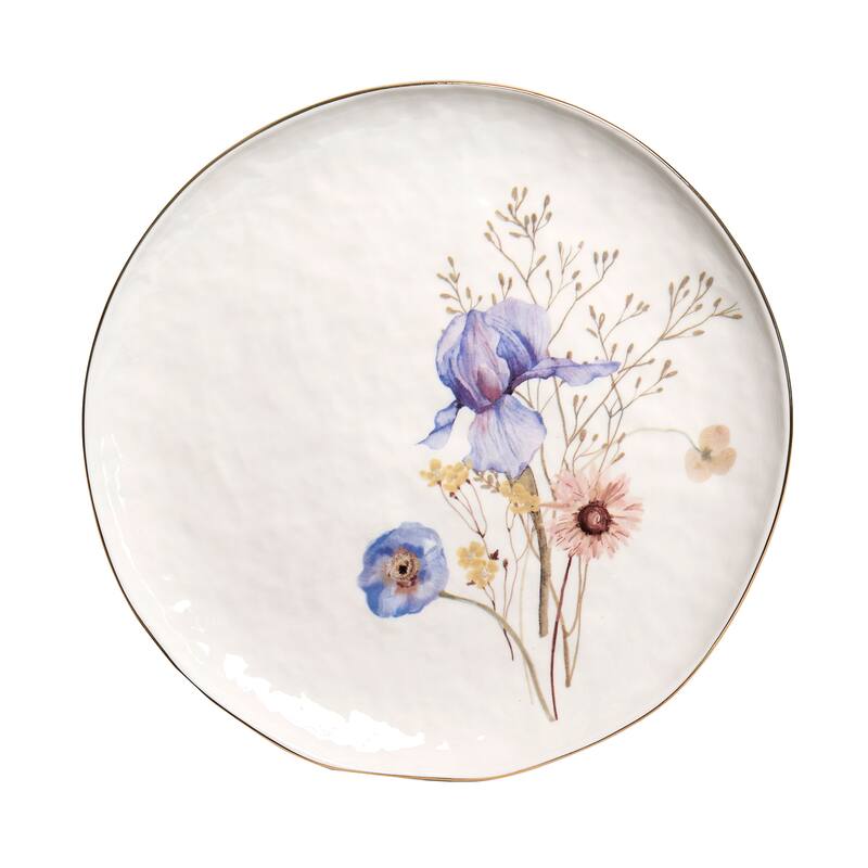 Sango Gansevoort Wildflower 12-Piece Luxury Stoneware Dinnerware Set for 4, White/Gold