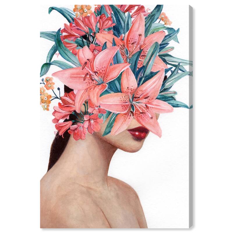 Wynwood Studio Fashion and Glam Floral Face Orange and Coral Modern & Contemporary Wall Art Canvas Print