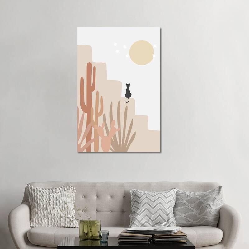 iCanvas "Cactus And Cat" by Nikki Canvas Print - 48x32x1.5