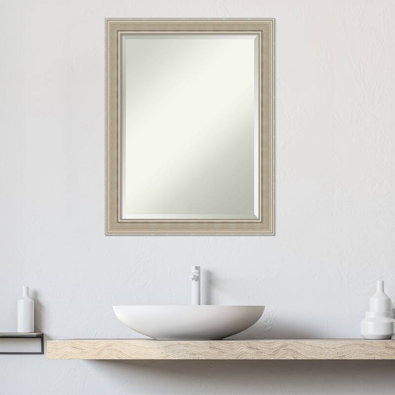 Mezzo Silver Beveled Wood Framed Bathroom Vanity Wall Mirror - Mezzo Silver