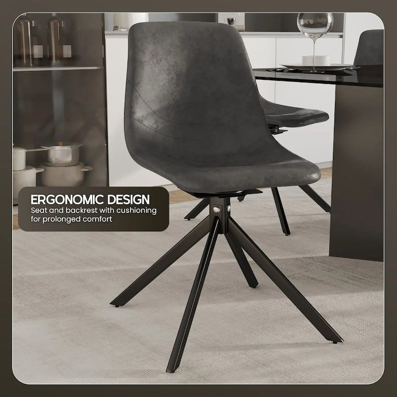 Markley Leather Dining Chair 360 Degree Swivel with Iron legs Modern Accent Side Chair Set of 2
