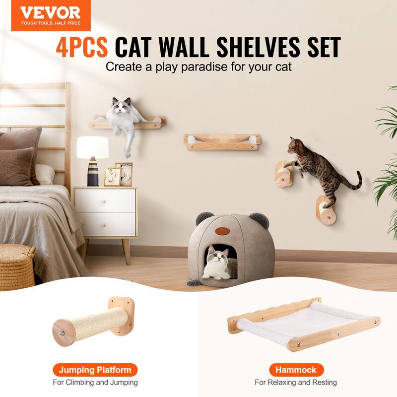 Wall Mounted Cat Shelves, Cat Wall Shelves and Perches with Jumping Boards, Hammock, Sofa, Cat Tree & Cat Grip