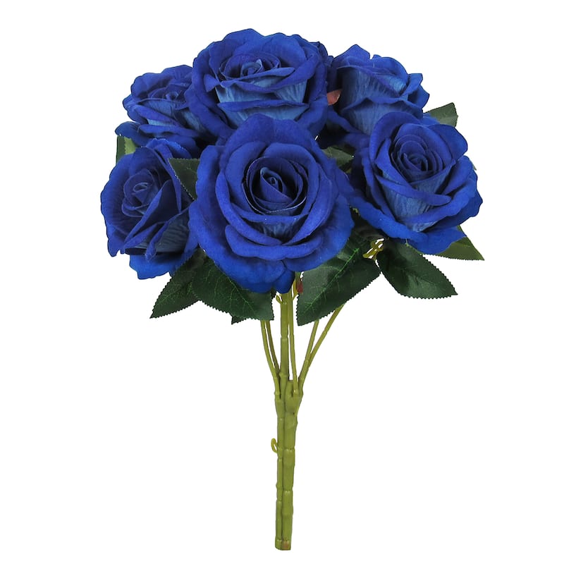 Set of 2 Royal Blue Artificial Velvet Rose Flower Stem Bush Bouquet ...