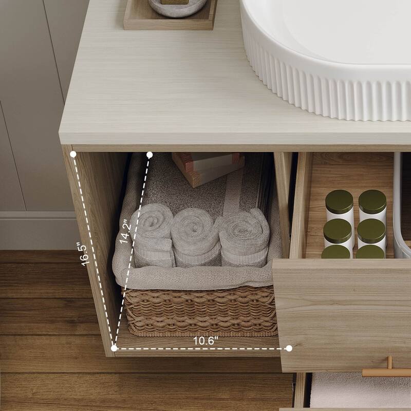 Wall-Mounted Bathroom Storage Vanity Cabinet with Oval Sink, Drawers