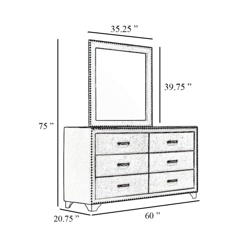 Giya Wide Dresser with Rectangular Rivet Trim Mirror, Navy Blue Velvet