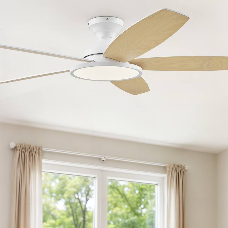 5 - Blade Low Profile Flush Mount Modern Ceiling Fan with 3CCT LED Light and Remote