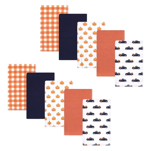 slide 1 of 1, Hudson Baby Infant Boy Cotton Flannel Burp Cloths, Pumpkin Truck, One Size - Pumpkin Truck - One Size One Size - Pumpkin Truck