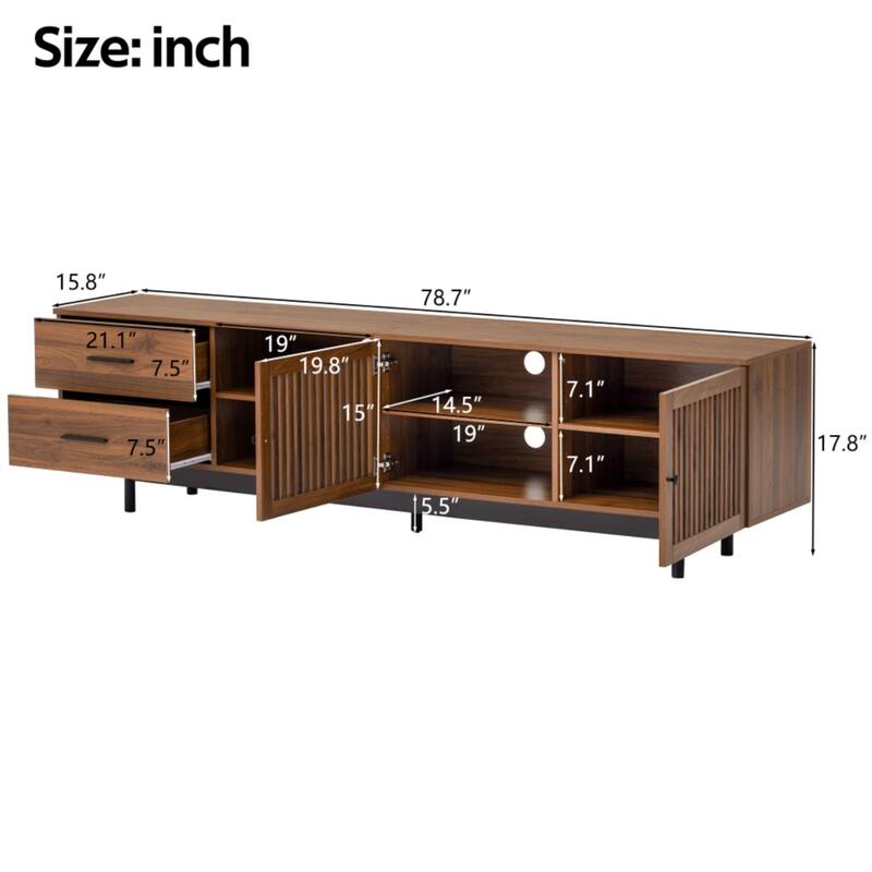 Roomfitters 78 Inch Modern TV Stand for TVs up to 85 Inch, Media Console with Deep Drawers & Solid Wood Legs, Walnut