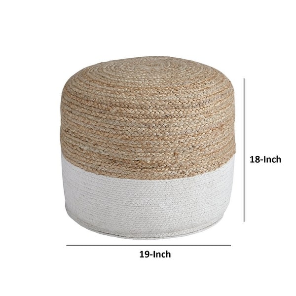 Fabric Round Pouf with Braided Jute Pattern, Brown and White - On Sale ...