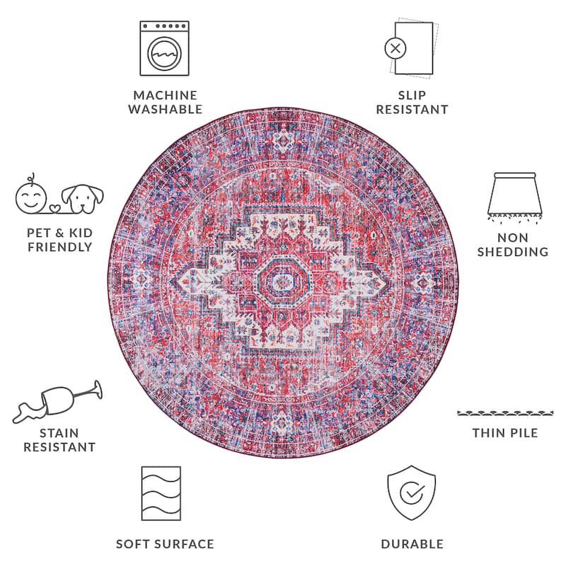 SAFAVIEH Tucson Machine Washable Slip Resistant Hildetraud Oriental Medallion
