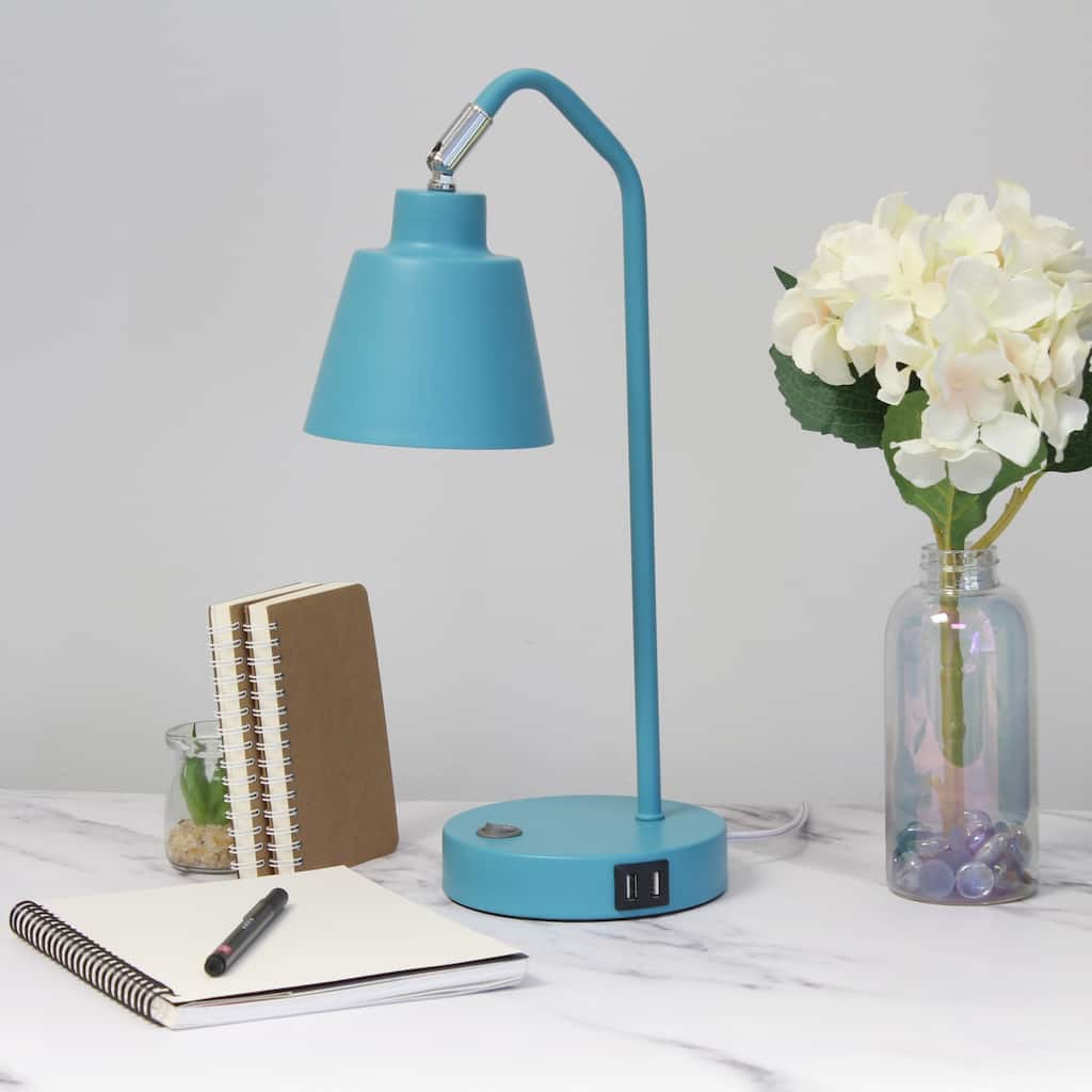Adjustable Desk Task Lamp With Dual USB Ports - 16" - Blue