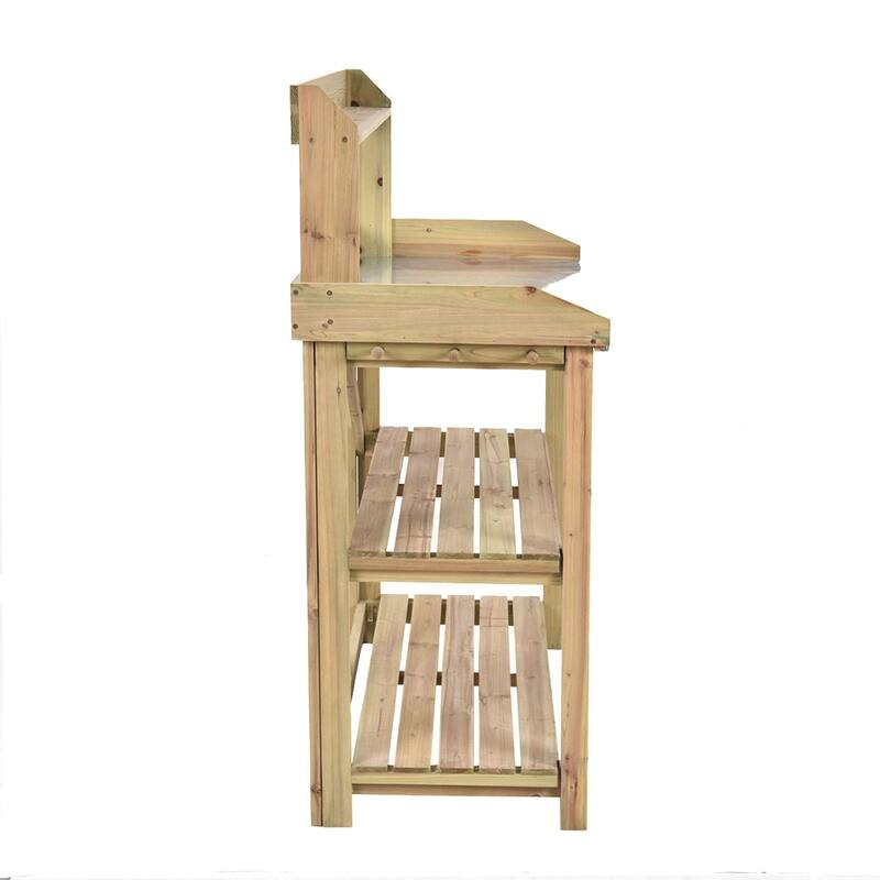 Wooden Garden Potting Bench with Shelves and Side Tool Hooks - 41.5" x 19.5" x 48" (L x W x H)