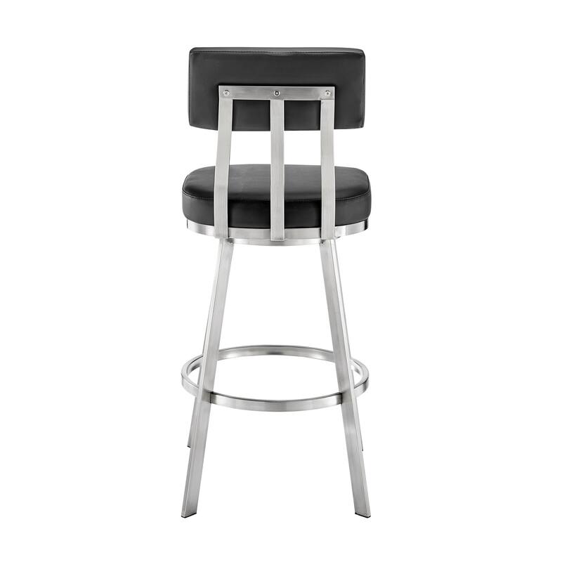 Poni 26 Inch Swivel Counter Stool Chair, Cushioned Seat, Black Faux Leather