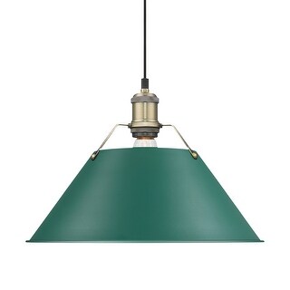 Yep by Golden Lighting Orwell 1-light 14in Pendant in Aged Brass and Pine Green shade - Large Pendant - 14"