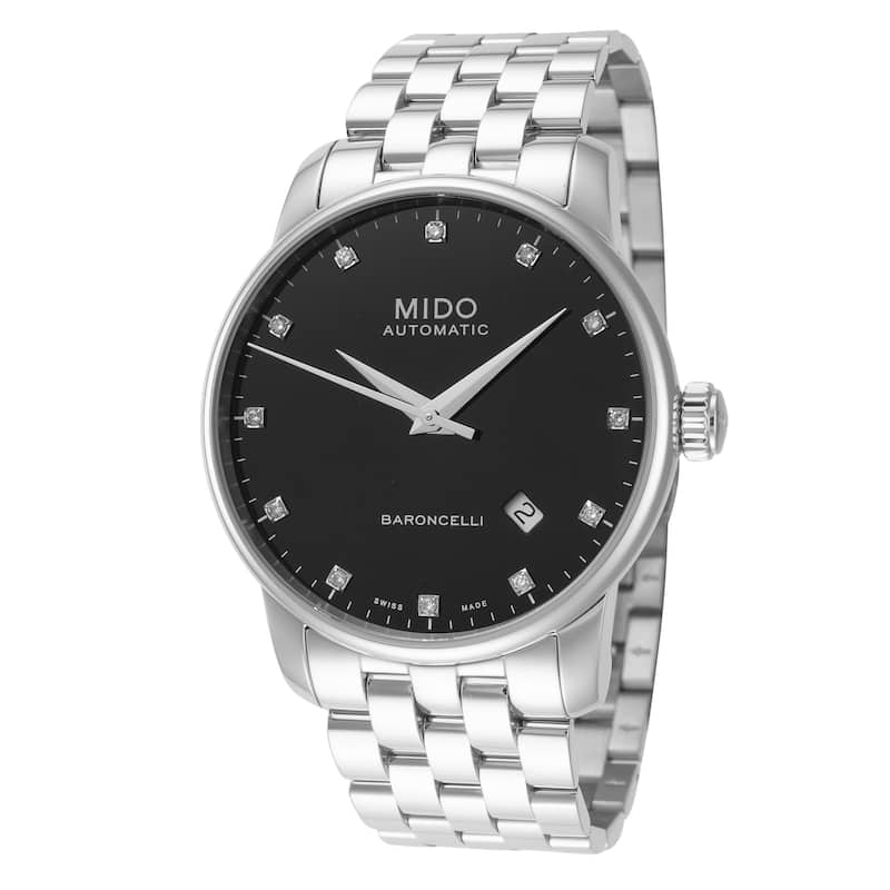 Mido Women's Baroncelli 38mm Black Dial Stainless Steel Automatic Watch - Silver-Tone - One Size