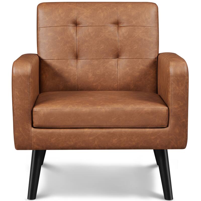 Yaheetech Modern Faux Leather Tufted Accent Chair with Solid Wood Legs - 28.5"×29"×33"