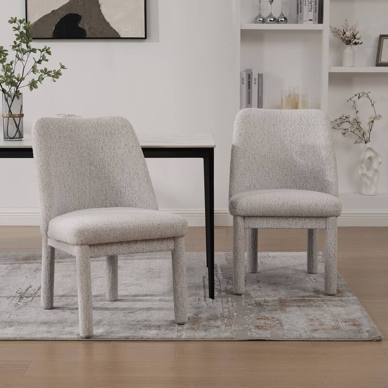 21.46" Wide Modern Minimalist Dining Chair Set Of Two, Chenille Upholstered, Rubberwood Legs, High Curved Backrest