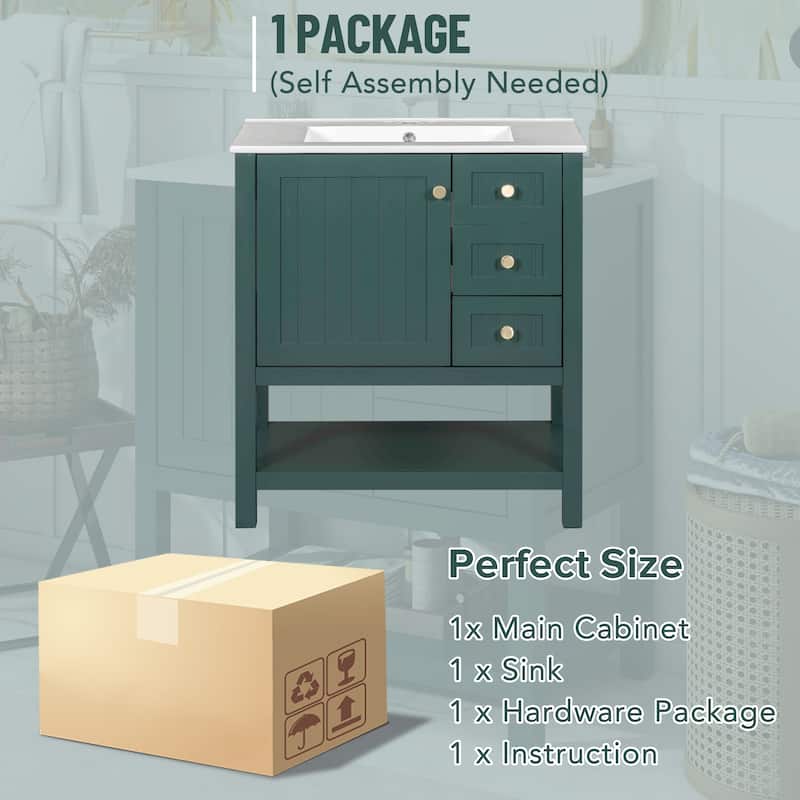 GDFStudio - Mark 30" Transitional Style Bathroom Vanity Cabinet with Ceramic Sink
