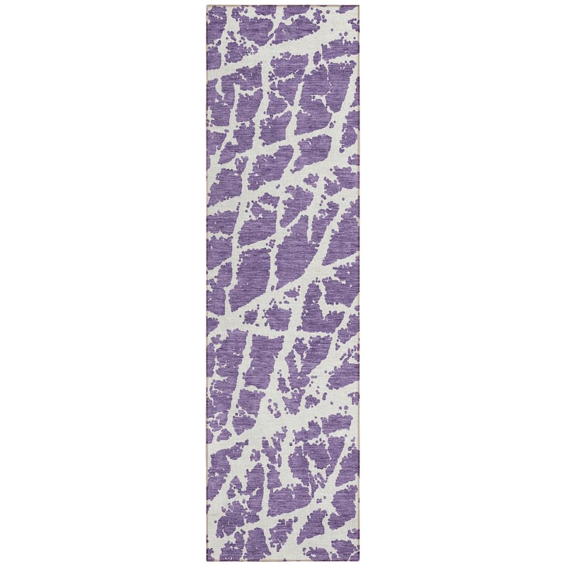 Machine Washable Indoor/ Outdoor Transitional Purple Crackle Chantille Rug