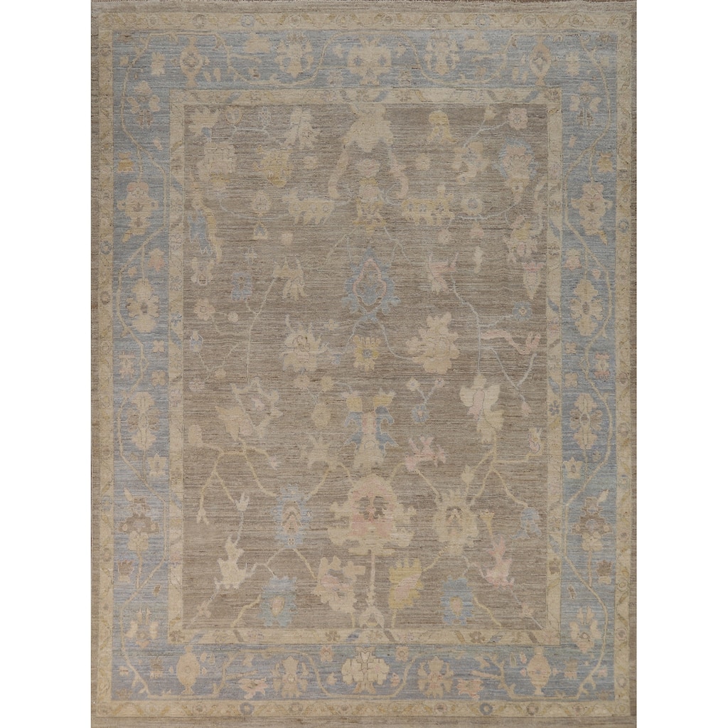 Vegetable Dye Oushak Turkish Rug Handmade Transitional Wool Carpet - 7'11"x 9'10"