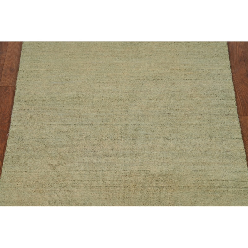 Gabbeh Modern Foyer Rug Handmade Green Accent Wool Carpet - 2'8"x 4'1"