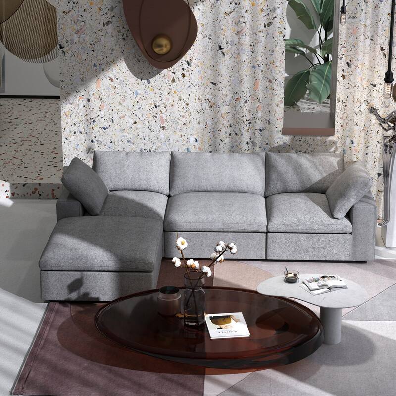 Minimalist Modern Upholstered Sofa Down Filled Sectional Modular Couch Cloud Sofa.