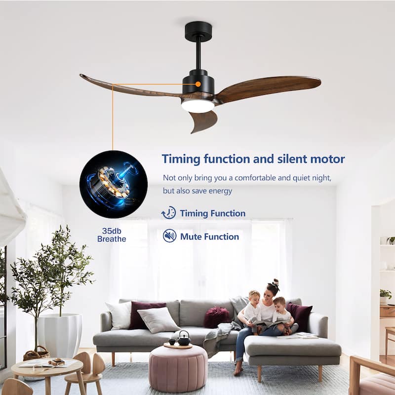 Small Wood Ceiling Fan without Light With Wall Switch and Remote Control
