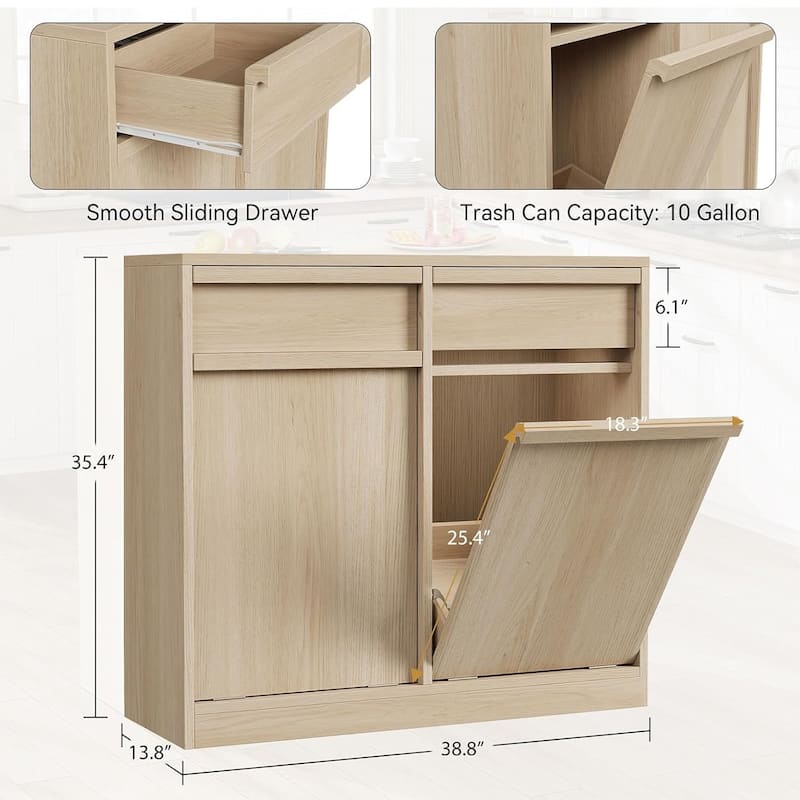 Double Tilt Out Trash Cabinet, with 20 Gallon Storage, Cabinet Laundry Hamper for Kitchen Dining Living Room