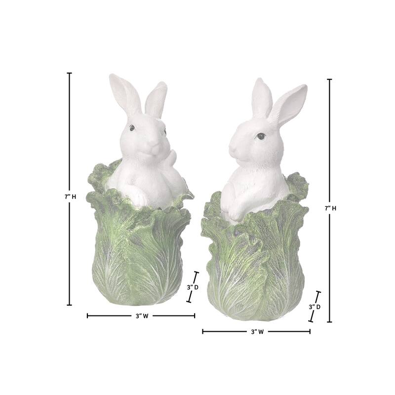 7" Resin Bunny In Cabbage Set of 2
