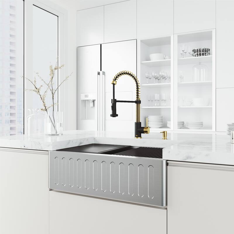 VIGO Matte Stone Kitchen Sink and Faucet in Matte Gold and Black