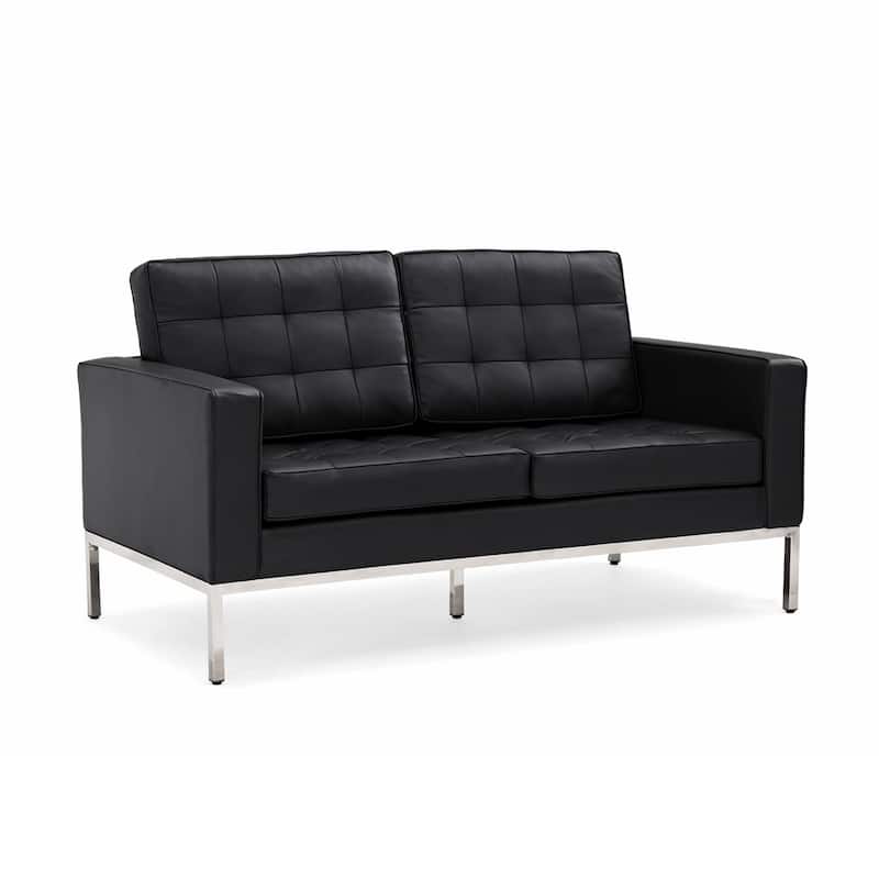 Black Leatherite Nailheads Florence 33''-83''W Multi-seat Sofa