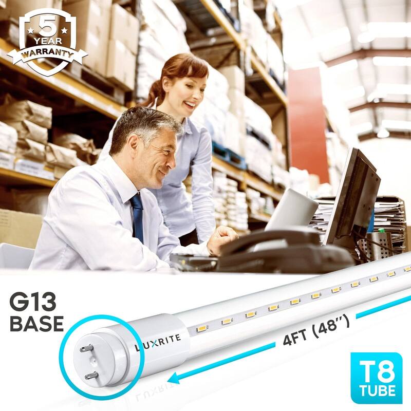 Luxrite 12-Pack 4FT T8 LED Tube Light Ballast and Ballast Bypass 13W=32W Single-End or Double-End Damp Rated UL Listed