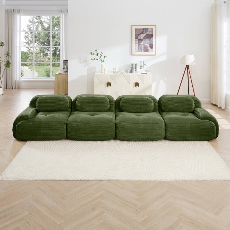 Corduroy Modular Boneless Sectional Sofa with Ottoman, Free combination, Pet-Friendly, No Assembly Required