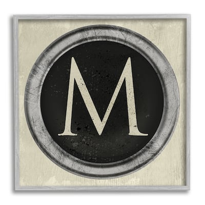 Stupell Letter M Initial Vintage Shape Typewriter Key Framed Wall Art - Beige