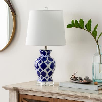 Livabliss Zanna Traditional Blue Ceramic Table Lamp - 21"H x 11"W x 11"D