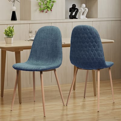 Fabric Dining Chair Set of 2, Round Backrest Accent Chairs, Lounge Chair with Arc Seat, Office Desk Chair with Wood Legs