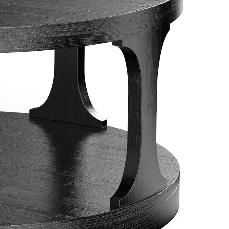 36" Modern Antique Black Solid Wood 2-Tier Round Coffee Table