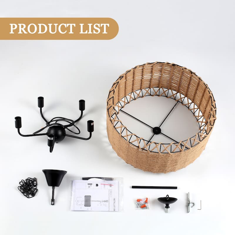 3-Light Classic Hanging Linear Chandelier Light Ceiling Light with Hemp Rope Shade for Kitchen Island