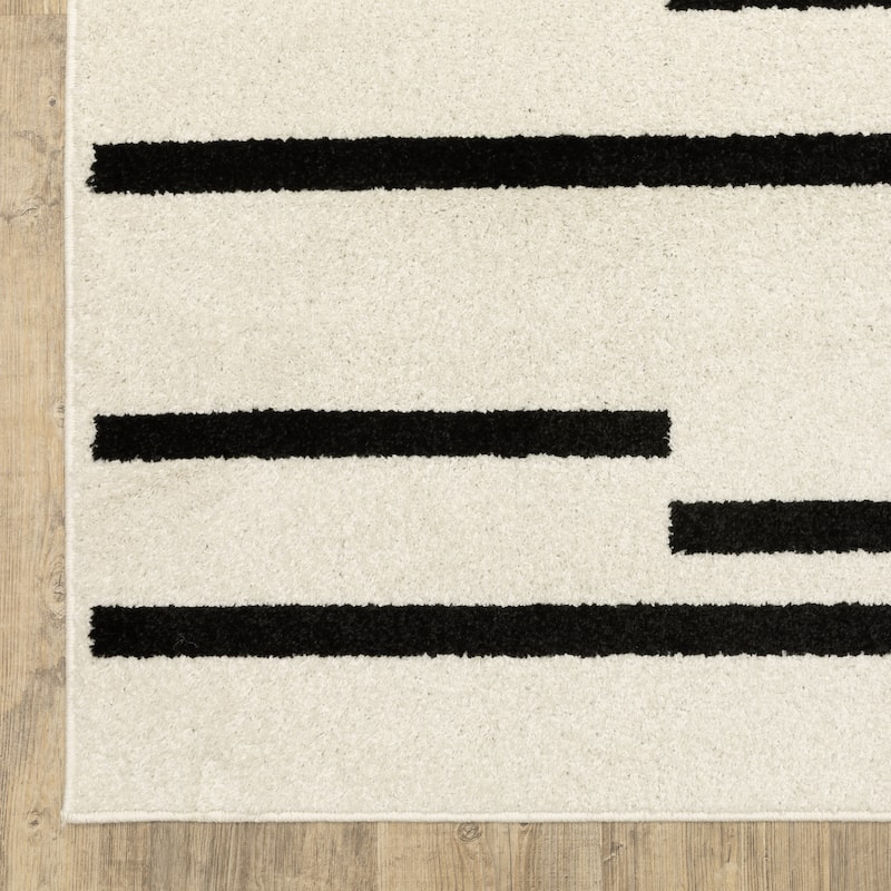 Quartz Staggered Stripes Beige/ Black Area Rug