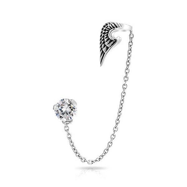 Angel Wing 316l Stainless Steel Ear Cuff Chain Clear Cz Earring Angel Wing 316l Stainless Steel Ear Cuff Chain Clear Cz Earring