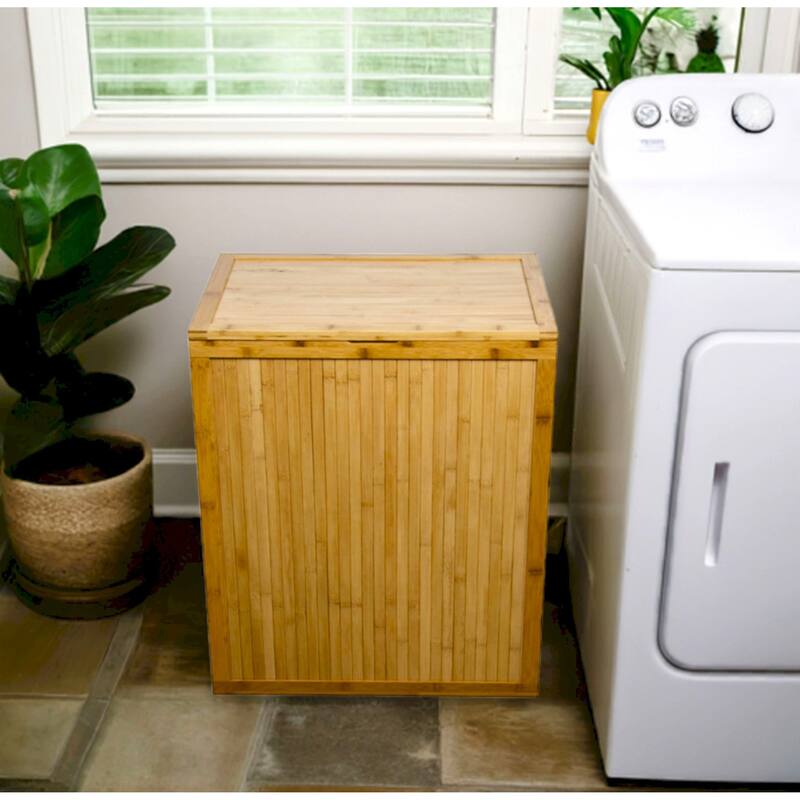 Solid Bamboo Folding Clothes Hamper w/ Removable Laundry Bag